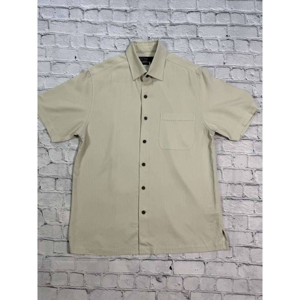 Nat Nast Silk‎ Button Down Shirt Small Beige Luxury Resort Coastal Summer Retro